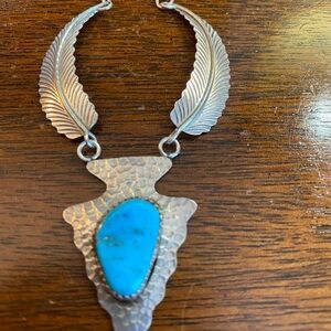 Sterling turquoise, Native American necklace, signed, and hallmarked mint